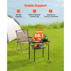 VEVOR Folding Camping Table, Adjustable Height Portable Side Tables, Aluminum MDF Beach Table with Mesh Layer, Carrying