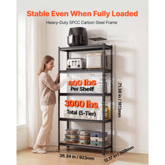 VEVOR Storage Shelves, 5-Tier Adjustable, 3000 lbs Capacity, Heavy Duty Garage Storage Shelving Unit, Metal Utility