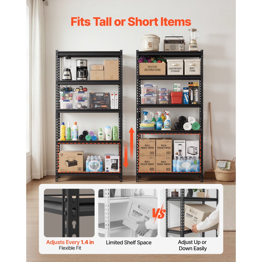 VEVOR Storage Shelves, 5-Tier Adjustable, 3000 lbs Capacity, Heavy Duty Garage Storage Shelving Unit, Metal Utility