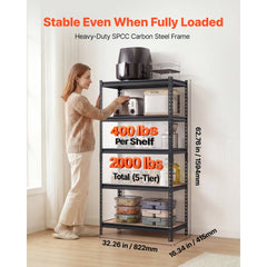VEVOR Storage Shelves, 5-Tier Adjustable, 2000 lbs Capacity, Heavy Duty Garage Storage Shelving Unit, Metal Utility