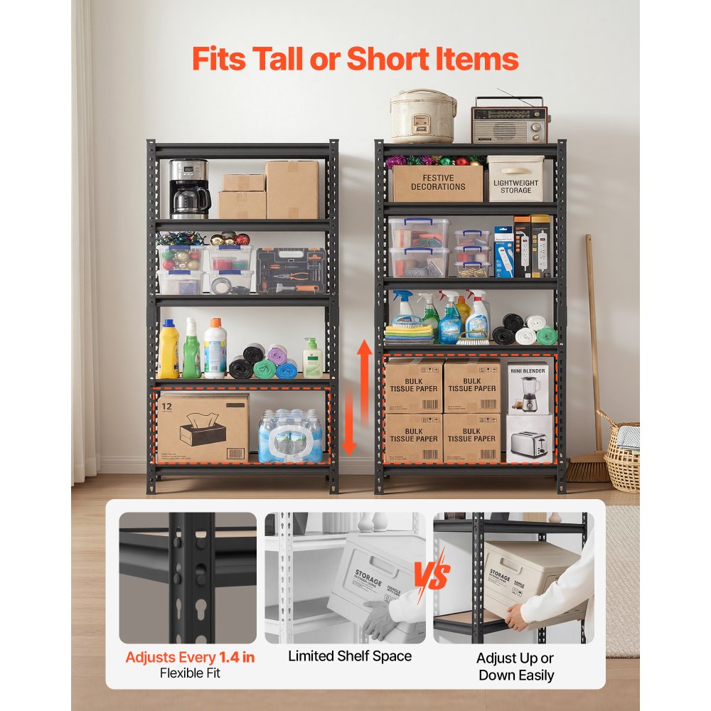 VEVOR Storage Shelves, 5-Tier Adjustable, 2000 lbs Capacity, Heavy Duty Garage Storage Shelving Unit, Metal Utility