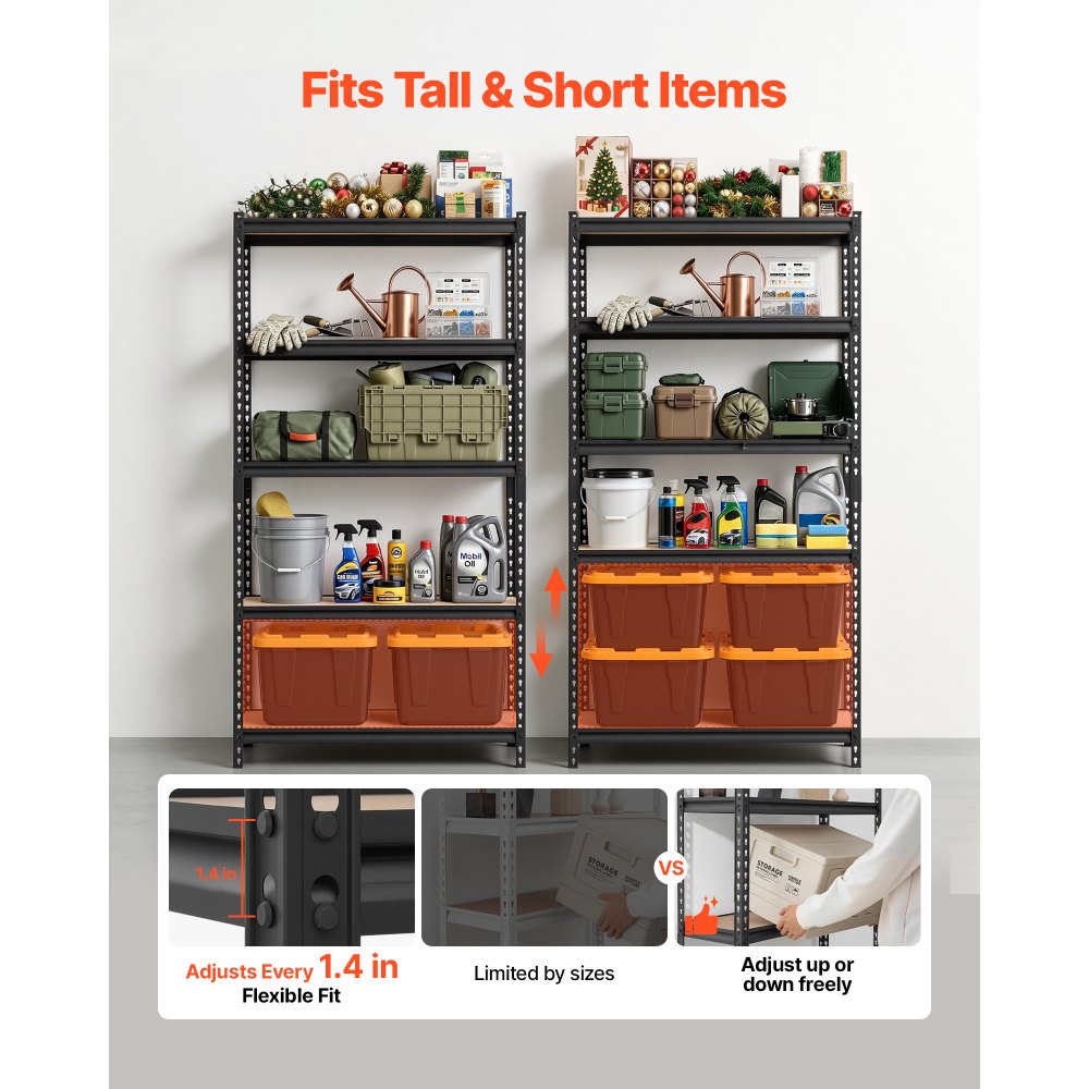 VEVOR Storage Shelves, 5-Tier Adjustable, 2000 lbs Capacity, Heavy Duty Garage Storage Shelving Unit, Metal Utility