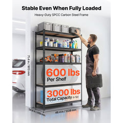 VEVOR Storage Shelves, 5-Tier Adjustable, 3000 lbs Capacity, Heavy Duty Garage Storage Shelving Unit, Metal Utility