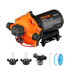 VEVOR Water Diaphragm Pump, 12V DC, 5.5 GPM Flow, 70 PSI Rated Pressure (40-100 PSI Adjustable), 1/2" MNPT Self Priming
