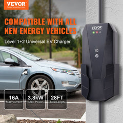 VEVOR Level 1+2 Portable EV Charger, 16 Amp 120V or 240V, Electric Vehicle Charger with 28-Foot Charging Cable NEMA