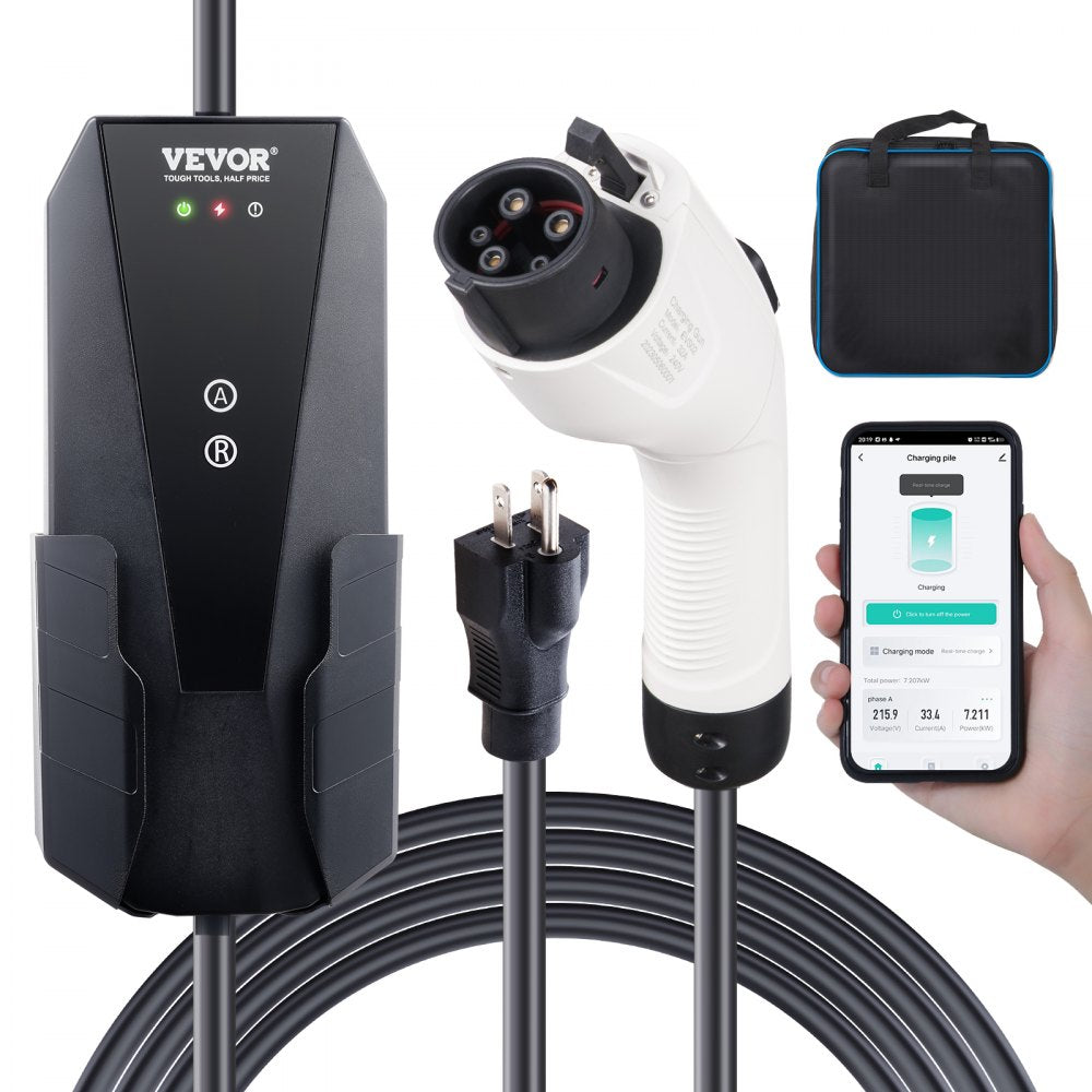 VEVOR Level 1+2 Portable EV Charger, 16 Amp 120V or 240V, Electric Vehicle Charger with 28-Foot Charging Cable NEMA