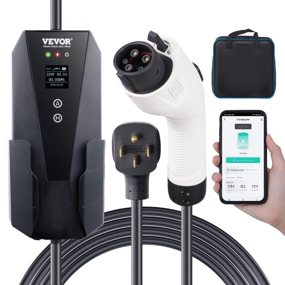 VEVOR Level 2 Portable EV Charger, 32 Amp 240V, Electric Vehicle Charger with 28 ft Charging Cable NEMA 14-50P Plug