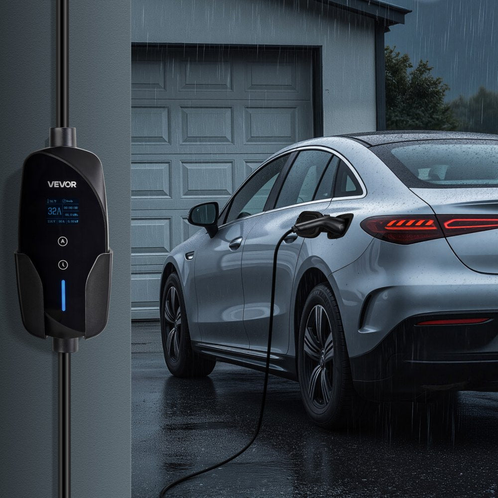 VEVOR Level 2 EV Charger, 32 Amp Adjustable Current, 240V Electric Vehicle Portable Charger with 25 ft Charging Cable