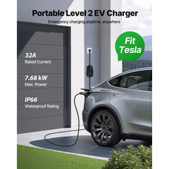 VEVOR Level 2 Tesla Charger, 32 Amp Adjustable Current, 240V Portable Home Electric Car EV Charger with 25 ft Charging