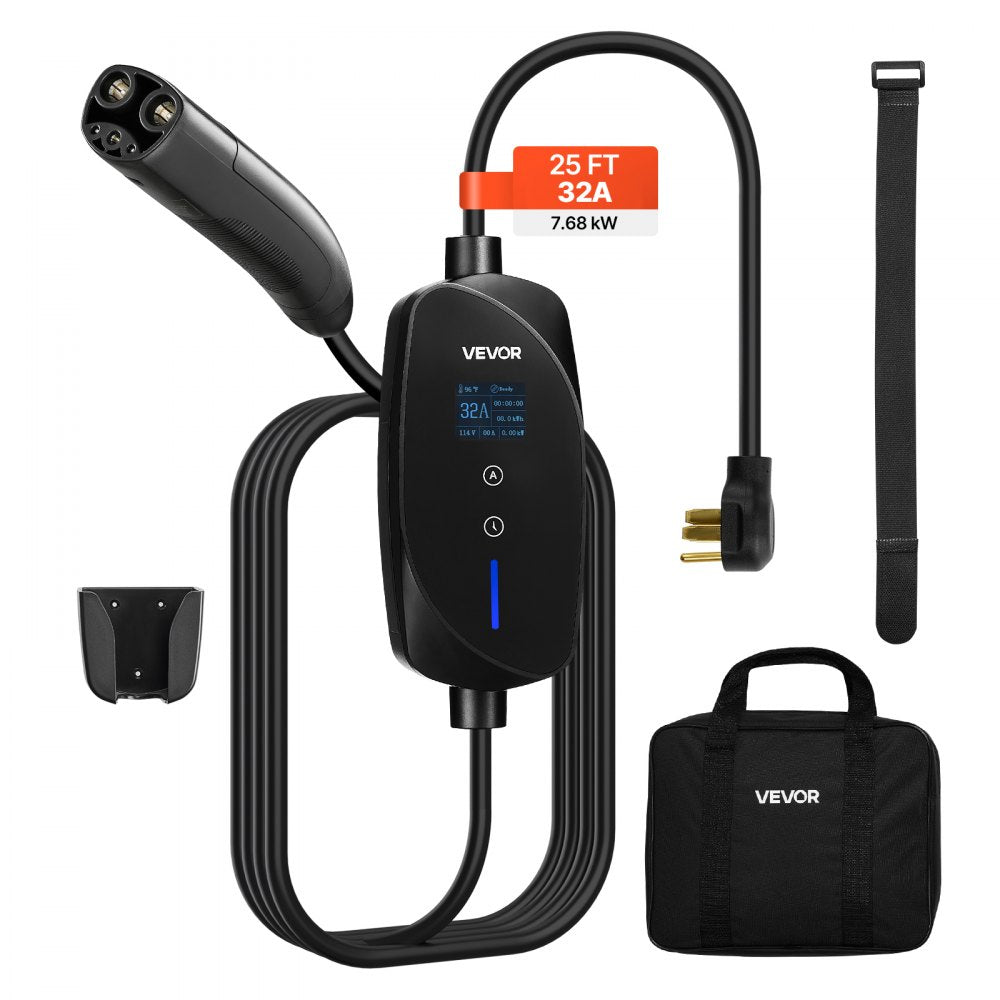 VEVOR Level 2 Tesla Charger, 32 Amp Adjustable Current, 240V Portable Home Electric Car EV Charger with 25 ft Charging
