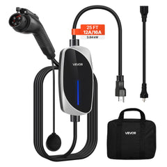 VEVOR Level 1&2 EV Charger, 16 Amp, Electric Vehicle Portable Charger with 25 ft Charging Cable, 120V-240V, NEMA 6-20P