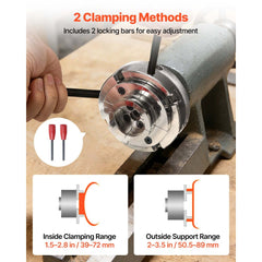 VEVOR 4 Inch Wood Lathe Chuck, 4-Jaw, Self-Centering Wood Turning Chuck Set with 1" x 8TPI Thread & Adapter