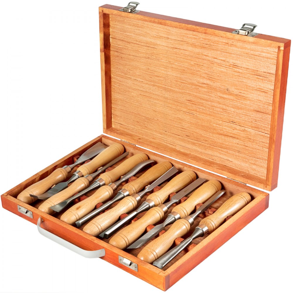 VEVOR 12-Piece Wood Lathe Chisel Set, 3.75" Blade, Woodworking & Carving Tools with Wooden Case for Furniture & Root