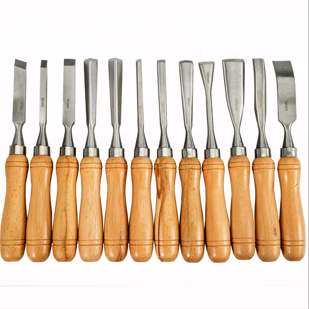 VEVOR 12-Piece Wood Lathe Chisel Set, 3.75" Blade, Woodworking & Carving Tools with Wooden Case for Furniture & Root