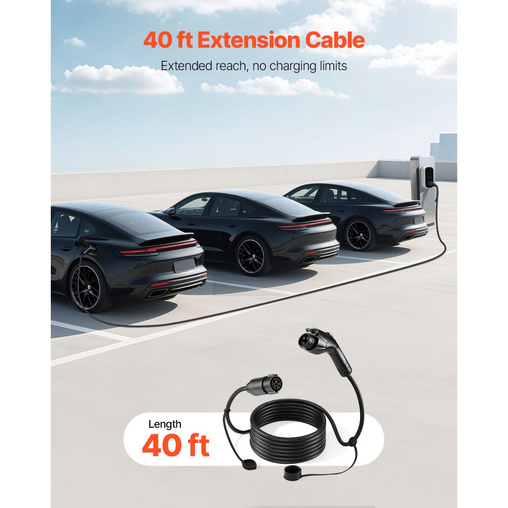 VEVOR EV Charger Extension Cable, 40Amp 40 ft J1772 Extension Cord Compatible with 120V-240V SAE J1772 Electric Vehicle