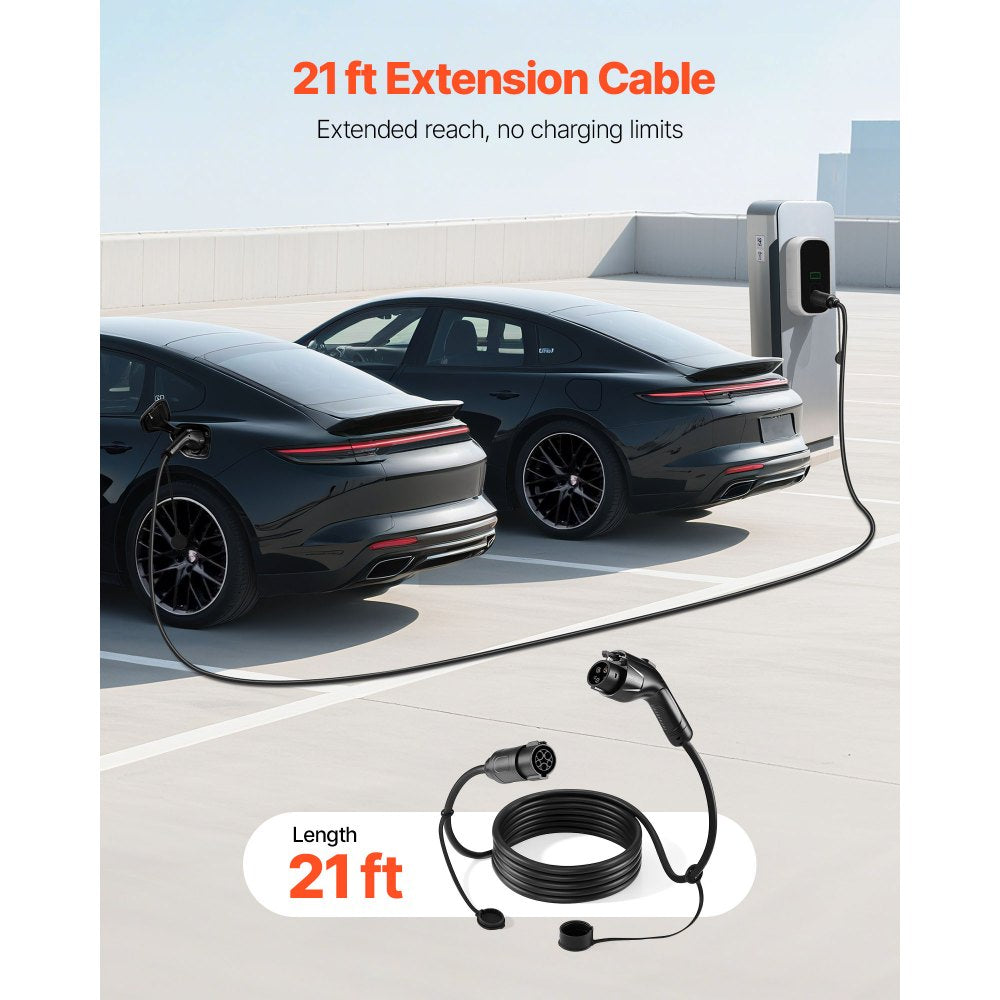 VEVOR EV Charger Extension Cable, 48Amp 21 ft J1772 Extension Cord Compatible with 120V-240V SAE J1772 Electric Vehicle