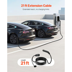 VEVOR EV Charger Extension Cable for Tesla, 48Amp 21 ft Max 240V 11.52 kW with NACS Plug, EV Extension Cord for Level