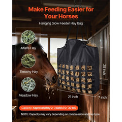 VEVOR Hay Bag for Horses, 21.65 x 7.28 x 25.2 in, 1.81 x 1.81 in Holes, Premium Nylon Construction with PVC Waterproof