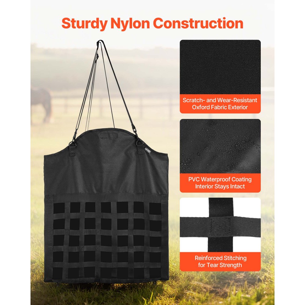 VEVOR Hay Bag for Horses, 21.65 x 7.28 x 25.2 in, 1.81 x 1.81 in Holes, Premium Nylon Construction with PVC Waterproof