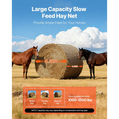 VEVOR Round Bale Hay Net, 4.92 x 4.92 x 4.92 ft, 1.65 inch Holes, PE Material, Knotless Design, with Self-Locking Zip