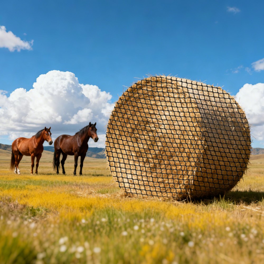 VEVOR Round Bale Hay Net, 4.92 x 4.92 x 4.92 ft, 1.65 inch Holes, PE Material, Knotless Design, with Self-Locking Zip