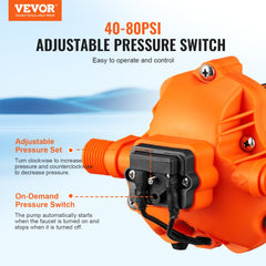 VEVOR RV Water Pressure Diaphragm Pump 3Chambers 110V 3.3GPM 45PSI Adjustable Presssure Fresh Water Pump, Self Priming