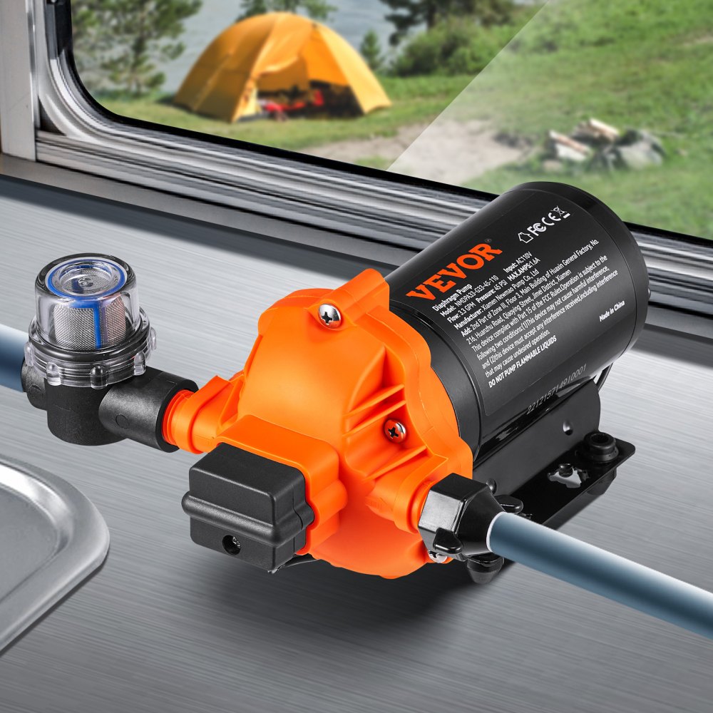 VEVOR RV Water Pressure Diaphragm Pump 3Chambers 110V 3.3GPM 45PSI Adjustable Presssure Fresh Water Pump, Self Priming