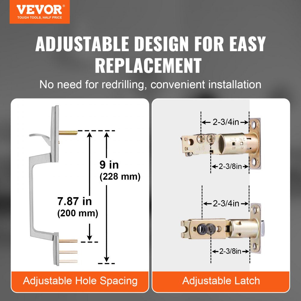 VEVOR Front Door Handle and Deadbolt Set, Square Entry Handle Set with Lever, Single Cylinder, Adjustable Hole Space