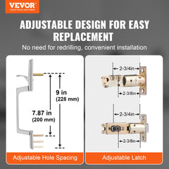 VEVOR Front Door Handle and Deadbolt Set, Square Entry Handle Set with Lever, Single Cylinder, Adjustable Hole Space