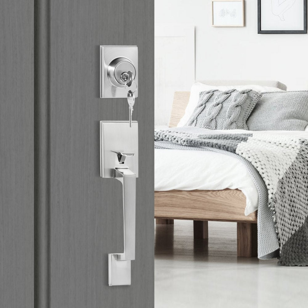 VEVOR Front Door Handle and Deadbolt Set, Square Entry Handle Set with Lever, Single Cylinder, Adjustable Hole Space