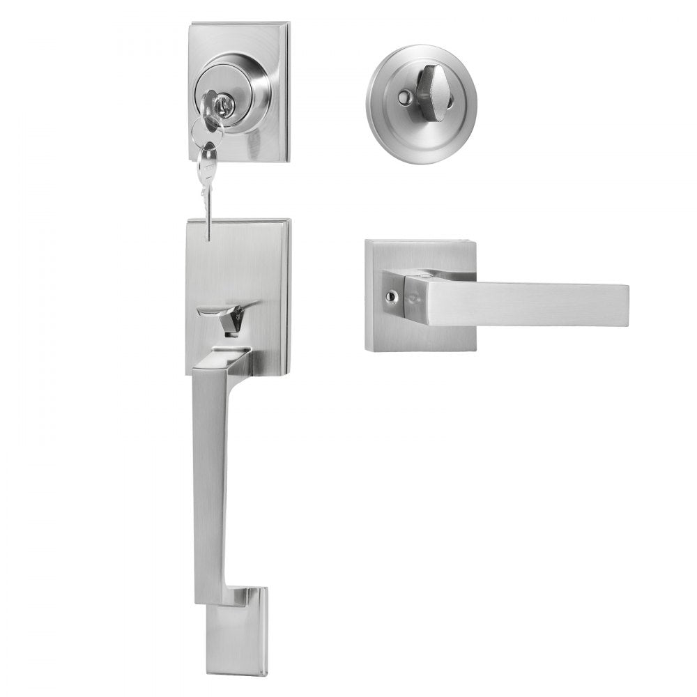 VEVOR Front Door Handle and Deadbolt Set, Square Entry Handle Set with Lever, Single Cylinder, Adjustable Hole Space