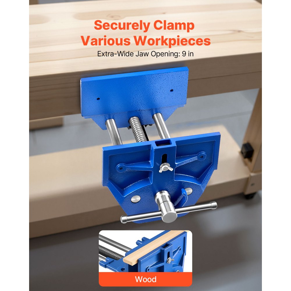 VEVOR Woodworking Vise, 9 Inch Jaw Width, Quick Release Wood Bench Vise, 10.2 Inch Max Jaw Opening, Heavy-duty Cast