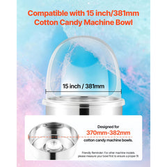 VEVOR Cotton Candy Machine Cover, Transparent Acrylic Dome Bubble Shield, Cotton Candy Machine Bubble Shield Compatible