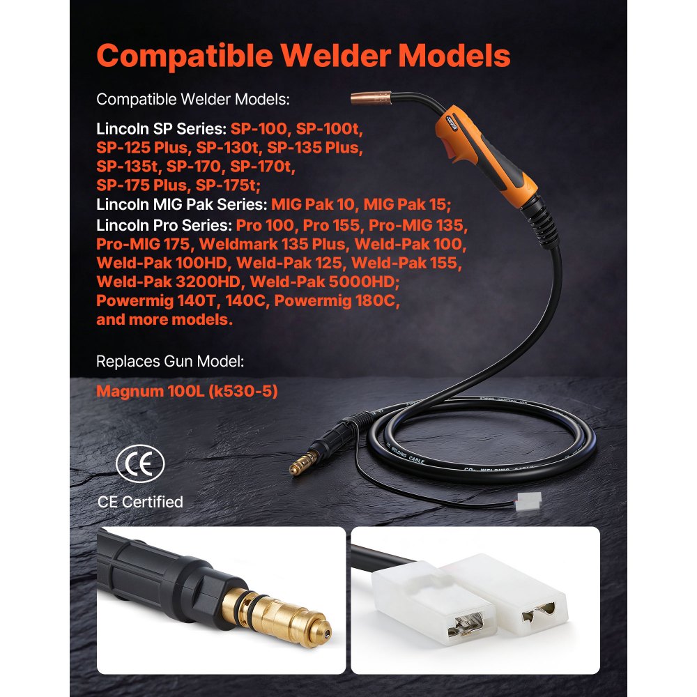 VEVOR 100A MIG Welding Gun with 10FT Cable, Replacement for Lincoln Magnum 100L (K530-5) - with 11PCS Mig Welding