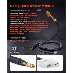 VEVOR 100A MIG Welding Gun with 10FT Cable, Replacement for Lincoln Magnum 100L (K530-5) - with 11PCS Mig Welding