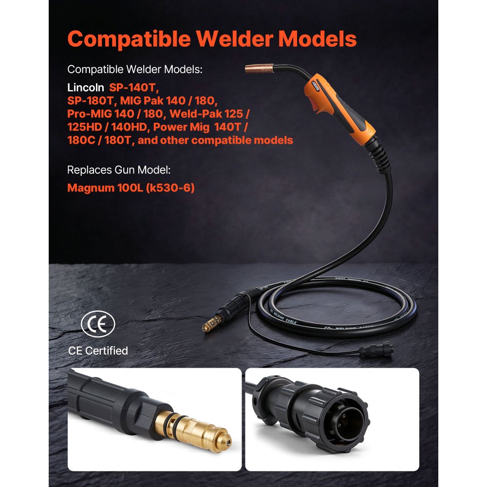 VEVOR 100A MIG Welding Gun with 10FT Cable, Replacement for Lincoln Magnum 100L (K530-6) - with 5PCS Mig Welding