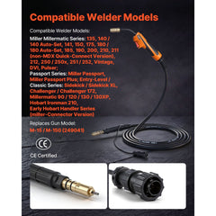 VEVOR 150A MIG Welding Gun with 15FT Cable, Replacement for Miller M-15/M-150 (249041) - with 5PCS Mig Welding Contact