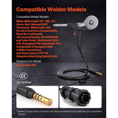 VEVOR 135Amp Spool Gun with 10FT Cable, Replacement for Miller Spoolmate 100 - with 11PCS Mig Welding Contact Tips &