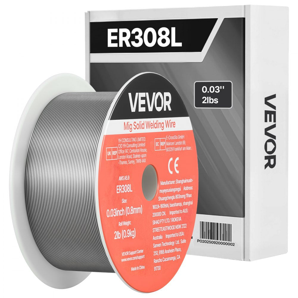VEVOR Solid MIG Welding Wire, ER308L 0.03-inch 2 LBS, Low Spatter Stainless Steel Welding Wire with High Feedability