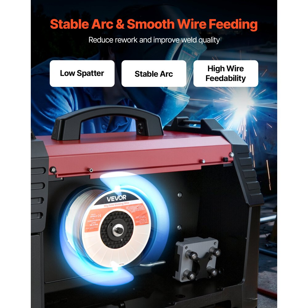 VEVOR Solid MIG Welding Wire, ER70S-6 0.03-inch 10 LBS, Low Spatter Mild Steel Welding Wire with High Deoxidizers for
