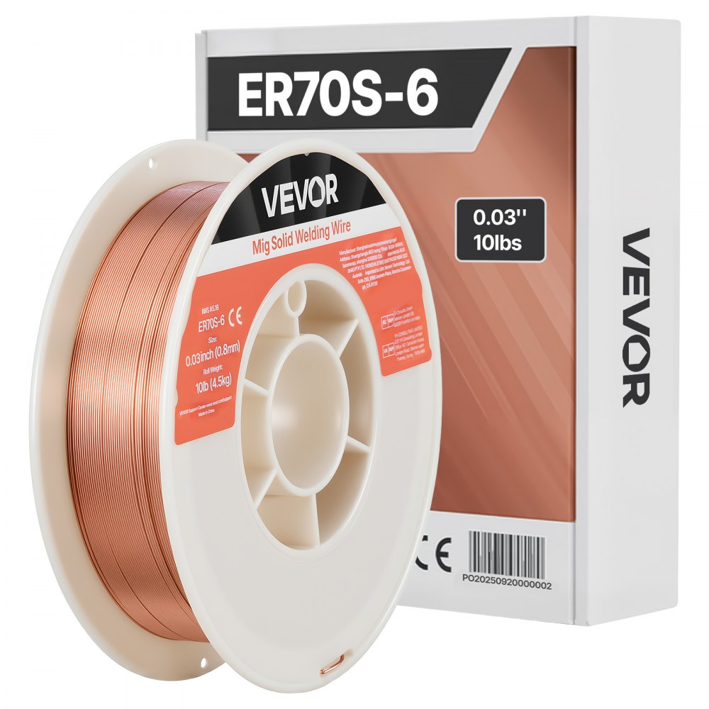 VEVOR Solid MIG Welding Wire, ER70S-6 0.03-inch 10 LBS, Low Spatter Mild Steel Welding Wire with High Deoxidizers for