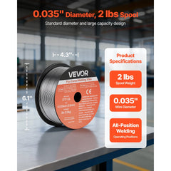 VEVOR Flux Core MIG Welding Wire, E71T-GS 0.035-inch 2 LBS, Gasless Mild Steel Welding Wire with Low Spatter for All