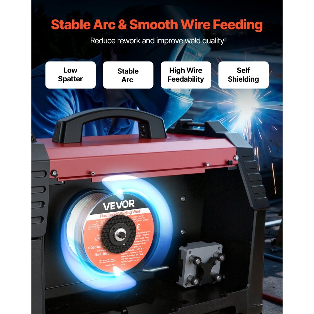 VEVOR Flux Core MIG Welding Wire, E71T-GS 0.035-inch 2 LBS, Gasless Mild Steel Welding Wire with Low Spatter for All