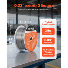 VEVOR Flux Core MIG Welding Wire, E71T-11 0.03-inch 2 LBS, Gasless Mild Steel Welding Wire with Low Spatter for All