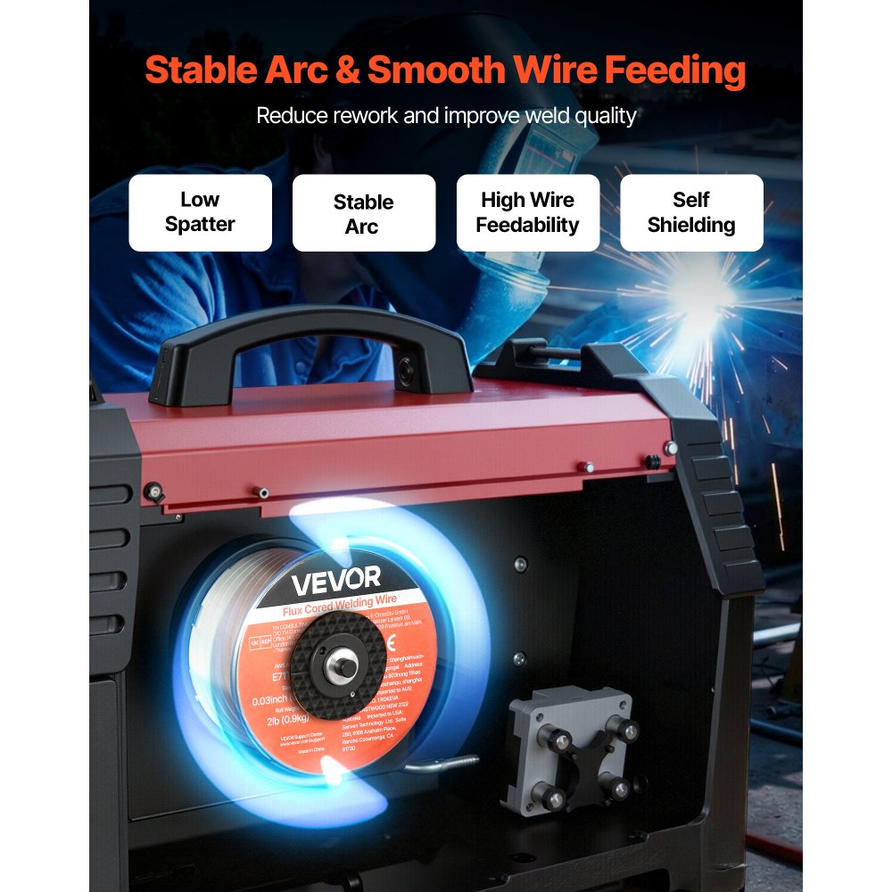 VEVOR Flux Core MIG Welding Wire, E71T-11 0.03-inch 2 LBS, Gasless Mild Steel Welding Wire with Low Spatter for All