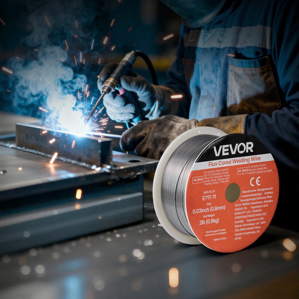 VEVOR Flux Core MIG Welding Wire, E71T-11 0.03-inch 2 LBS, Gasless Mild Steel Welding Wire with Low Spatter for All