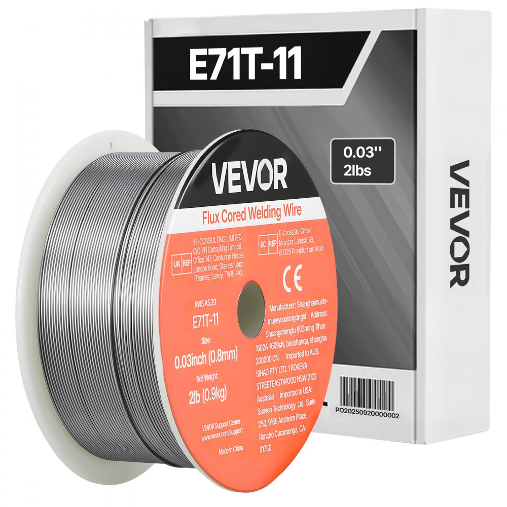 VEVOR Flux Core MIG Welding Wire, E71T-11 0.03-inch 2 LBS, Gasless Mild Steel Welding Wire with Low Spatter for All