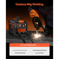 VEVOR MIG Welder, 130Amp Synergic Mig Welding Machine, 110V Gasless Flux Core Welder Machine, Portable Mig Welder with