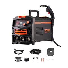 VEVOR MIG Welder, 130Amp Synergic Mig Welding Machine, 110V Gasless Flux Core Welder Machine, Portable Mig Welder with