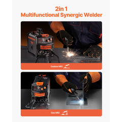 VEVOR MIG Welder, 130A Synergic Mig Welding Machine, 2-in-1 Gas MIG/Gasless Flux Core MIG Multi-Process Welder Machine
